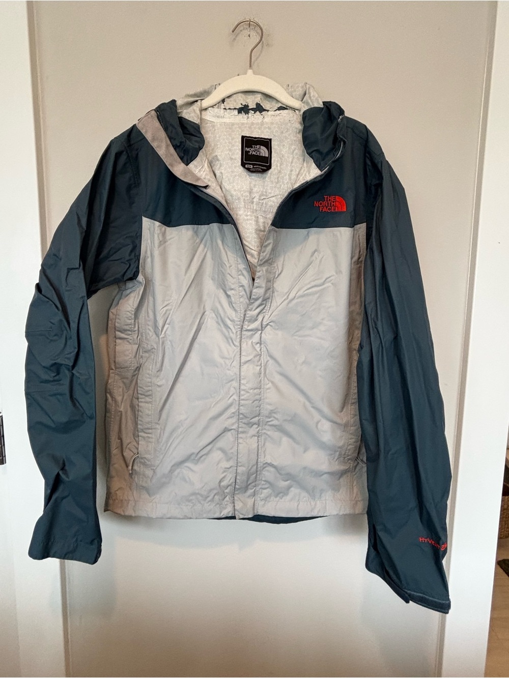 The North Face Two-Tone Hooded Windbreaker in Dark Teal & Light Gray